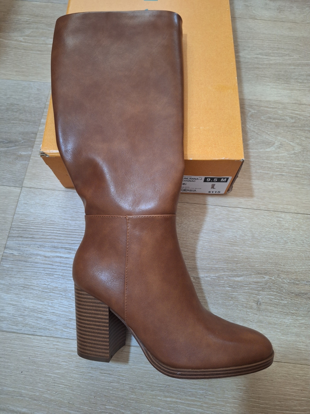Unisa Cognac Brown Block Heel Knee Boot
